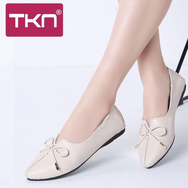 

tkn 2020 spring women ballet flats heel shoes genuine leather bowknot slip on loafers woman chaussure femme oxfords shoes 1190, Black