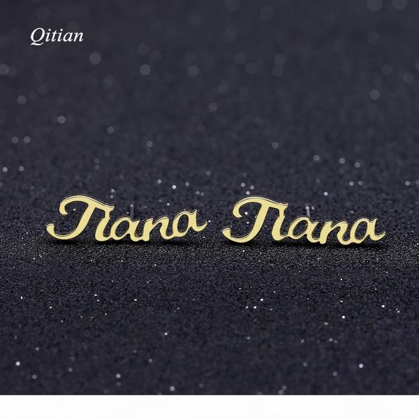 

u 1 pair personalized custom name earring gold nameplate stud earrings for women girls initial custom gift for friend girl, Golden;silver