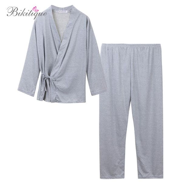 

men's sleepwear 2021 cotton winter men little dots japan kimono tied + long pants homewear pajamas, Black;brown