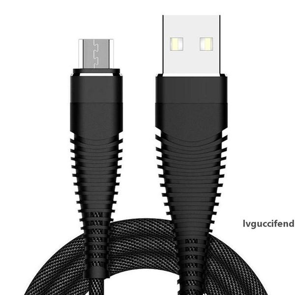 

2a fast charging charger cable 1m 3ft metal spring steel micro universal serial bus synchronous data line aluminum alloy line s7 s8