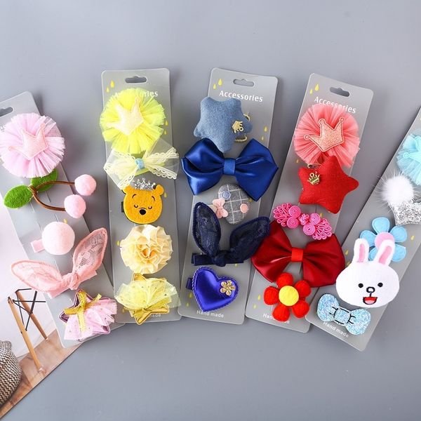 

new children's korean style cute hairpin hair ring combination 5-piece hairpin girls headdress ' popular headdress, Slivery;white