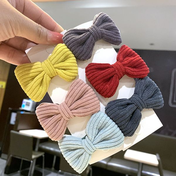 

hair accessories corduroy solid color bowknot hairpin for children 8 colors simple kids clip bezel korea sweet girls, Slivery;white