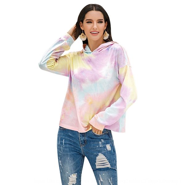 

0tgrn 2020 new tie-dyed printing gradient color hooded sweater for women 2020 new tie-dyed printing gradient color hoodie hoodie hooded swea, Black