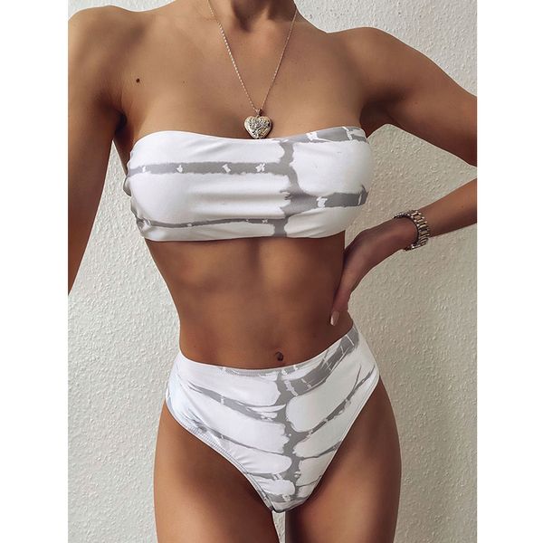 

2020 sexy bandeau бикини женщины высокой талией купальник printed swimwear бразильский бикини set купальников пляжная одежда купальный костю