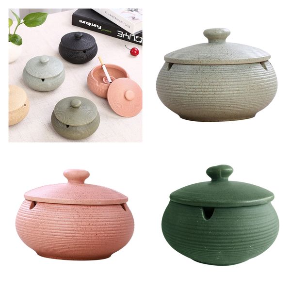 

3pcs ceramic ashtray with windproof lid and water tank f/ indoor outdoor use