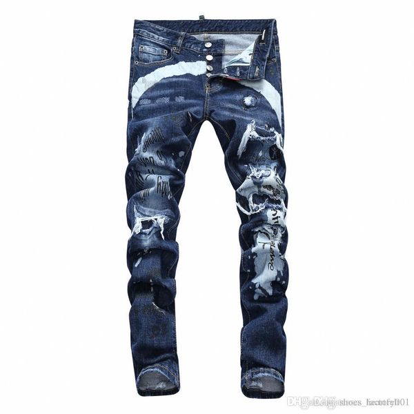 

brand jeans mens luxury designer jeans baggy biker high waisted ripped rock revival black skinny men jean jeckets long pants trousers 087, Blue