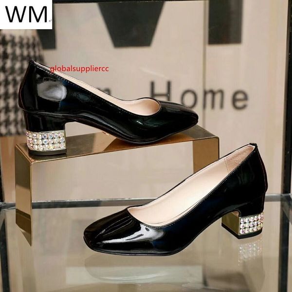 

professional women s black patent leather chunky heels women high heels sandals slippers mules slides pumps shoes sneakers dress, Black;green