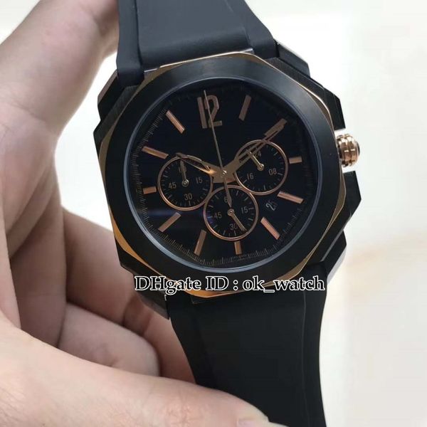 

octo 103075 102630 quartz chronograph mens watch black steel case rubber strap gents black dial watches perfect gift 7 colors, Slivery;brown