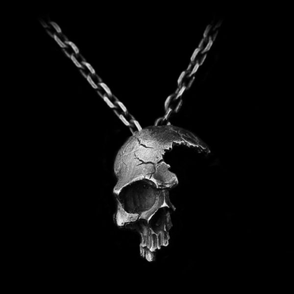 

сломанный поврежденные половина лица череп ожерелье мужская мода байкер rock punk ювелирные изделия антикварные цвета серебра, Silver