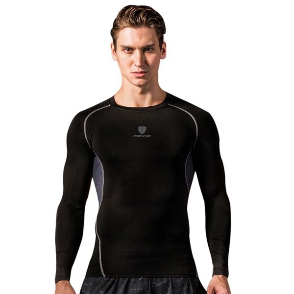 

men fitness compression dry-fast shirt bodybuilding long sleeve men t shirt camouflage running sports #, Black;blue