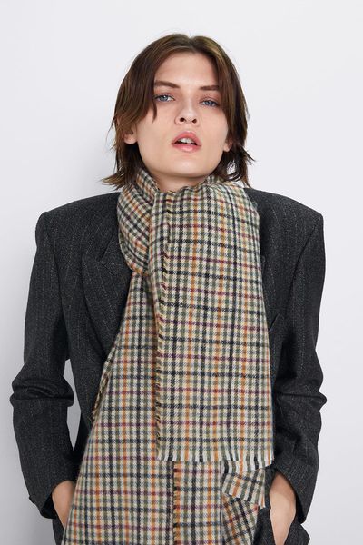 

european and american autumn new z home multi-color small lattice imitation cashmere scarf female thick warm couples shawl scarf, Black