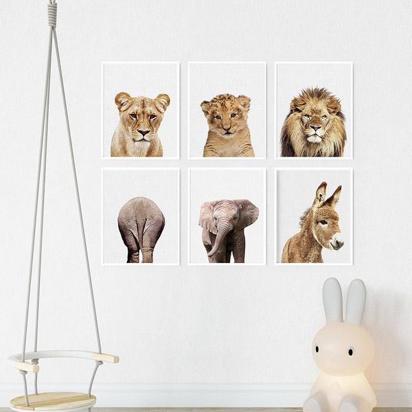 

woodland animal elephant lion tiger wall art nursery print painting nordic canvas poster kid room decoration picture home decor