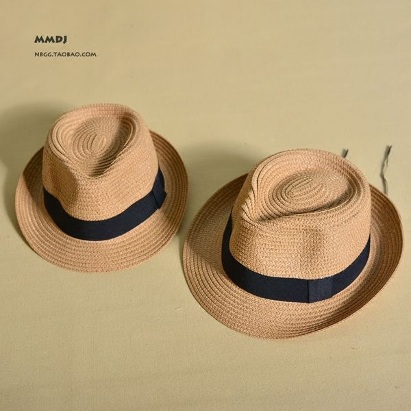 

korean summer children's straw cap baby cap straw baby girl's sun baby's hat male children's beach hat parent-child, Blue;gray