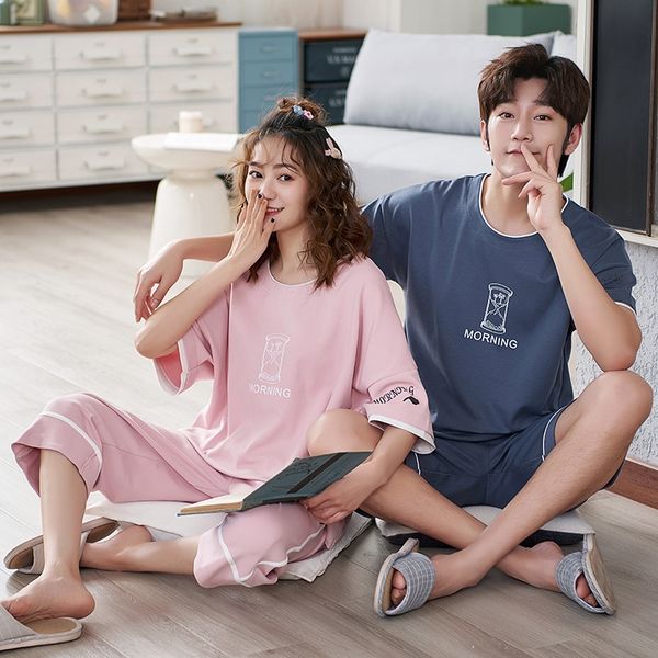 

lvfi7 couple pajamas summer cotton short-sleeved men's and women's thin home clothes shortsshorts and shorts summer home clothes c, Black;brown