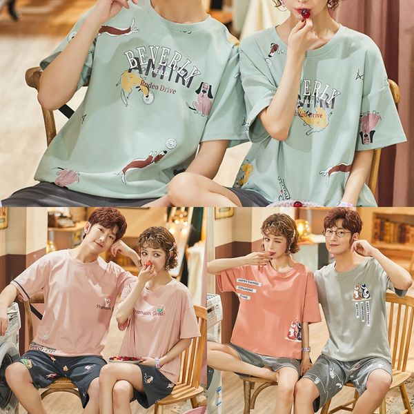 

eelxl couple pajamas and pajamas shorts summer men's and women's cotton short-sleeved shorts korean style youth cotton home wear s, Black;brown