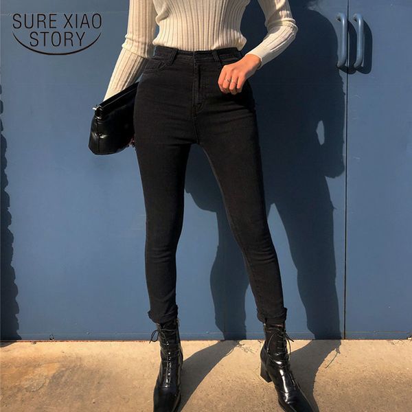 

women's jeans 2021 high waist tassel ripped holes denim pants female trousers pencil women skinny black pantalon 10413, Blue