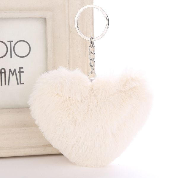 

2020 мода брелок soft сплошной цвет heart shape pompom искусственного меха кролика шарика автомобиля сумки брелок подарков высокого качества, Silver