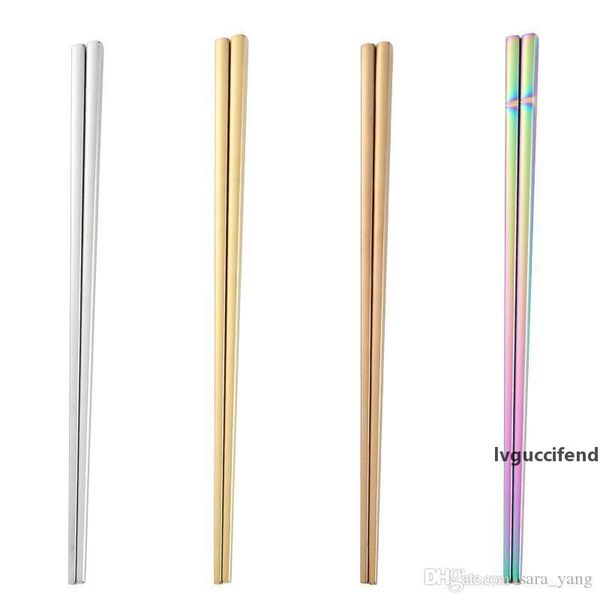 

high-grade 304 stainless steel chopsticks glossy titanium plated golden chopsticks square chopsticks rainbow color kitchen tools lin4276