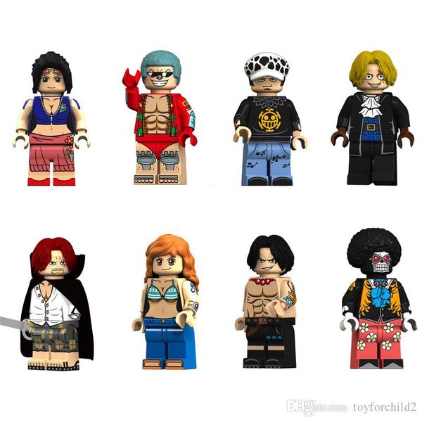 

japan cartoon one piece luffy ace franky brook nami robin sabo akakami no shankusu trafalgar law mini action figure building blocks toy