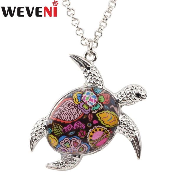 

weveni statement maxi tortoise turtle necklaces pendants chain collar ocean collection accessories new fashion jewelry for women, Silver