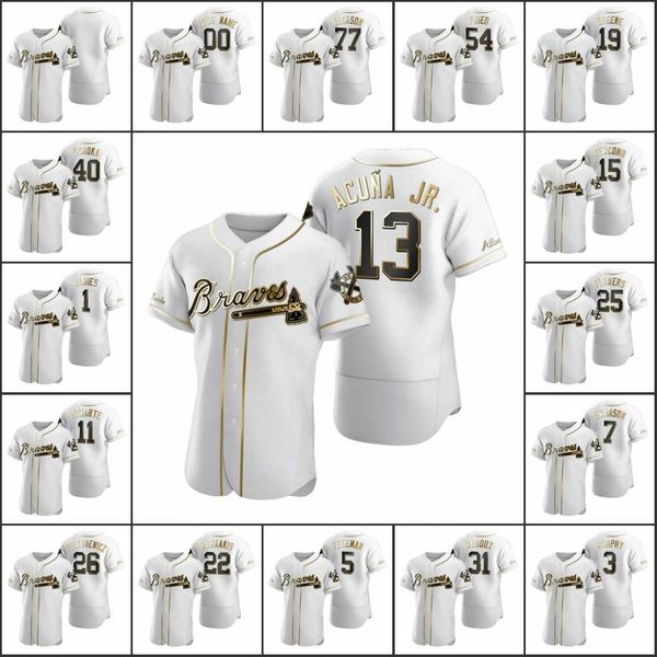 

atlanta выдерживает # 5 фредди фриман 7 dansby swanson 13 ronald акуна младший мужчины женщины молодежь аутентичные золотое издание заказ дж, Black