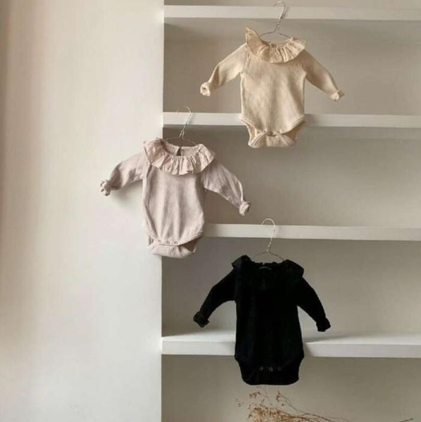 

japan korean baby girls knitted collar lotus leaf romper long sleeve toddler girl newborn romper clothes, Blue