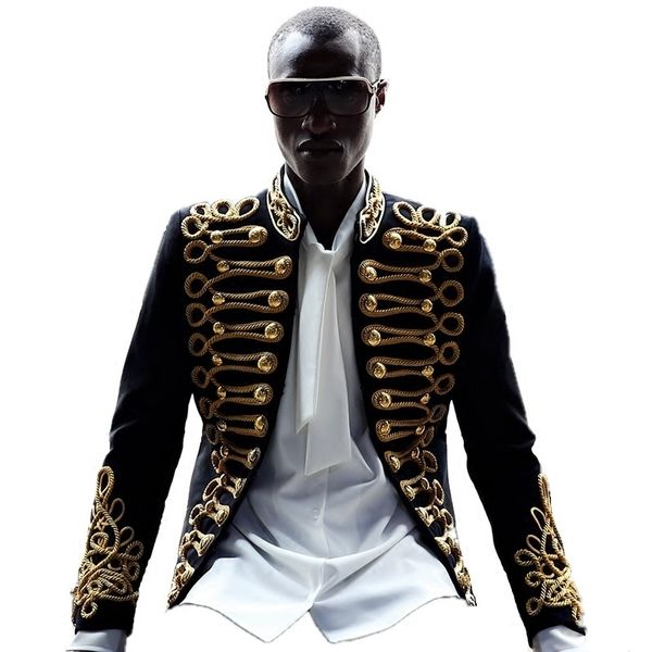 

gold embroidery jacket coat men stylish blazer black nightclub male singer host costume european style c studio stage wears, White;black