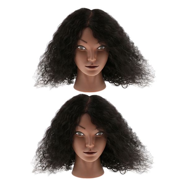 

2pcs cosmetology hairdressing practice training mannequin head with hair, White