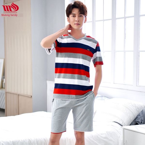 

d4v35 men's pajamas summer short sleeve cotton thin lycra clothes clothes home furnishing clothing cotton loose plus size middle-aged d, Black;brown