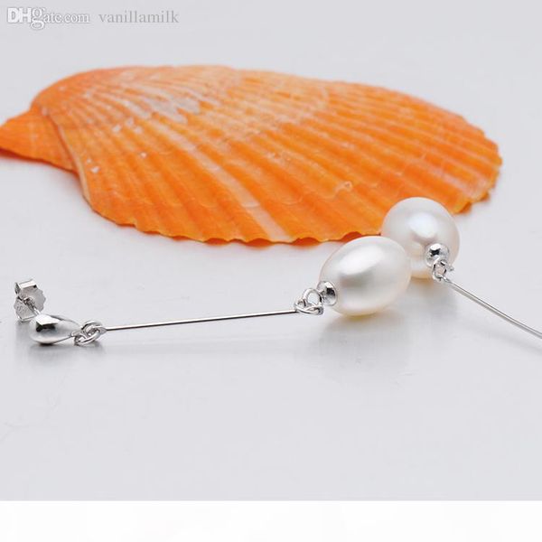 

wholesale-trendy style women's long earring of pearl, 100% 925 sterling silver, 8-9mm drop-shaped natural freshwater pearls,fine jewelry, Golden;silver