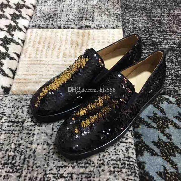 

fashoin men's sneaker red bottom loafers slip on pik boats sneakers black/gold sequins red sole shoes rivets men's shoes