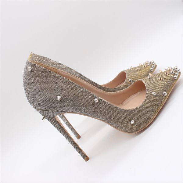 

women lady woman 2019ss glitter spikes rivets poined toes wedding heels stiletto bottom high heels shoes pumps red cs10, Black