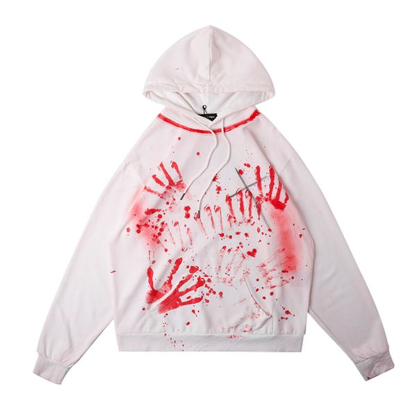 

graffiti hand blood painted sweatshirt men and women loose casual streetwear hooded hoody long sleeve oversize hoodies, Black