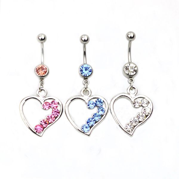 

d0359 ( 3 colors ) mix colors heart style style belly button ring navel rings body piercing jewelry dangle accessories fashion charm 10pcs, Silver