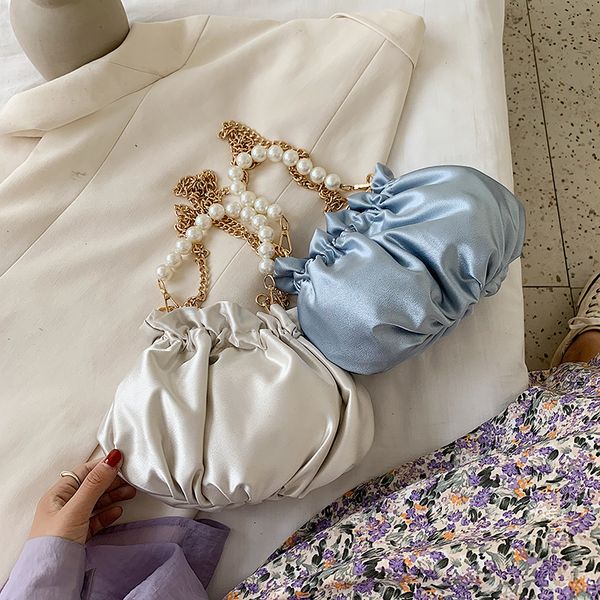 

fold saddle bag small pu leather shoulder bags for women 2020 summer handbags female bead design female cross body bag lipstick purses