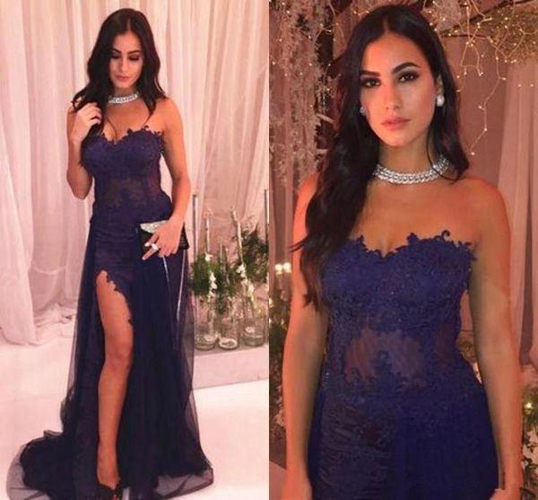 

party dresses lace side split long prom with tulle train sweetheart applique vestidos de novia zipper back bride gowns, White;black