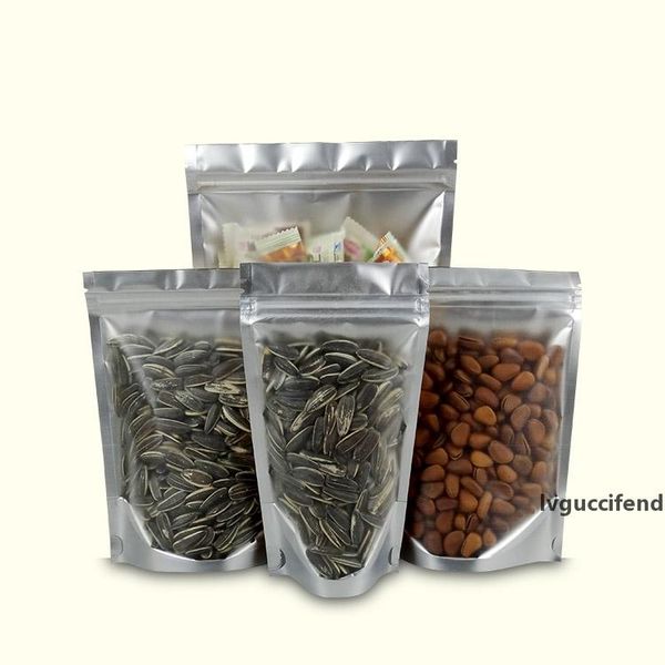 

clear front silver gold rear pure aluminum foil bag stand up pouch zipper resealable nuts packaging doypack