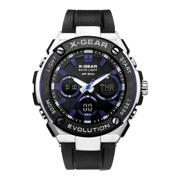 

7dpjp x-gear new men's sports business automatic luminous wrist multi-functional dual-display belt waterproof luminous wrist watch wris, Blue