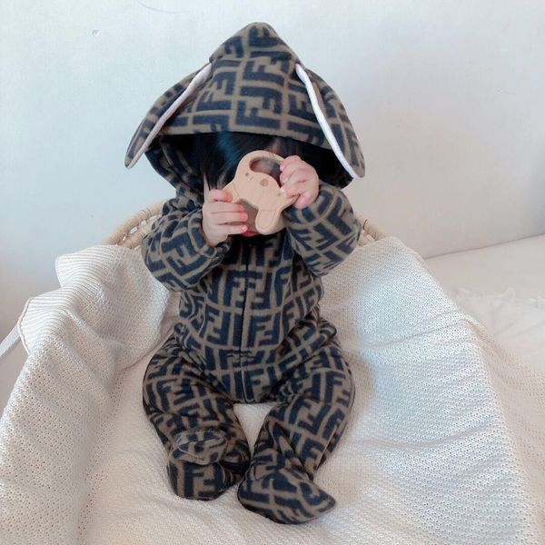 

cute bunny fleece velvet infant clothing winter baby girls boys rompers warm new born baby newborn clothes snow jumpsuit, Blue