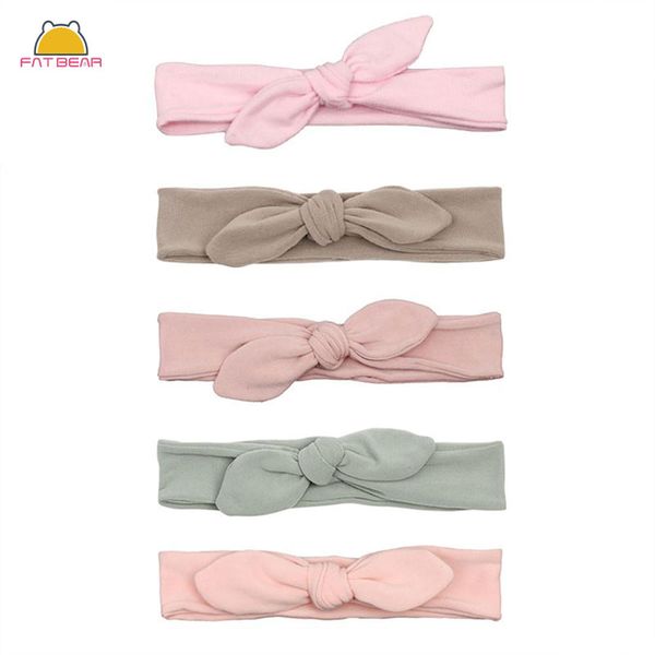 

hair accessories cotton ear baby headbands for girls handmade solid elastic soft knot bow band headwear born, Slivery;white