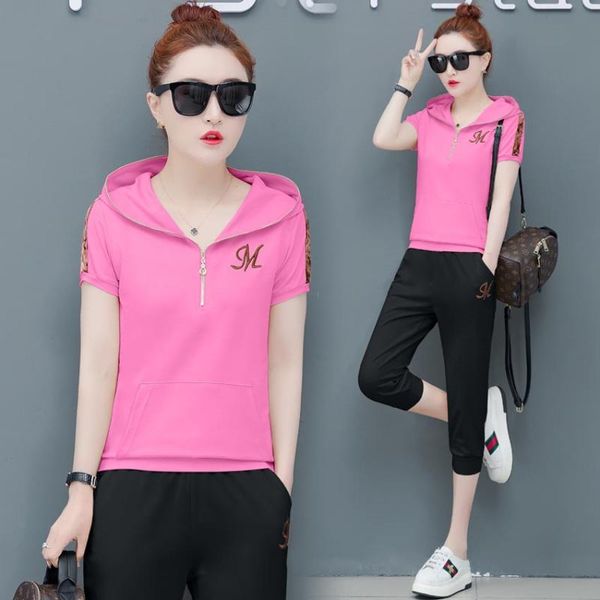 

pink tracksuit for women 2 piece sets 2020 summer outfit sportswear fitness co-ord set plus size big clothing pant suits and top, White