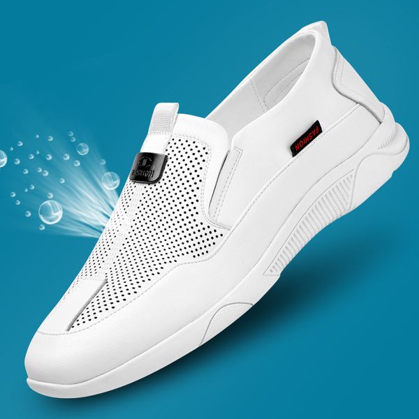 

summer men's shoes leather casual leather shoes men's british style men driving breathable men flat zapatos de homb, Black