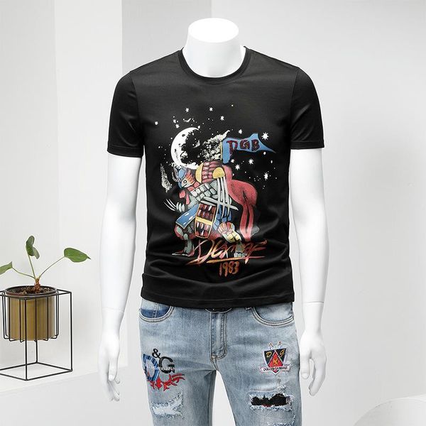 

2020 summer new men tshirt print diamond fashion slim short-sleeved t-shirt men casual streetwear men tees plus size m-4xl white, White;black