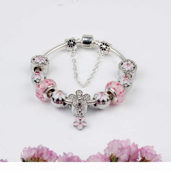 

e magnolia bracelet 925 silver charm accessories bracelets peach flower pendant bangle charm magnoliaeflora beads as gift diy wedding j, Golden;silver