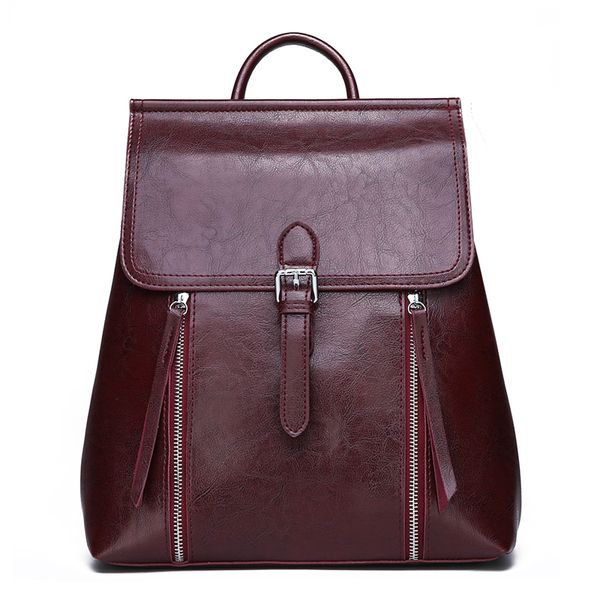 

women retro double zipper backpacks sac a dos leather school bag for girls travel backpack lady rucksack shoulder bag