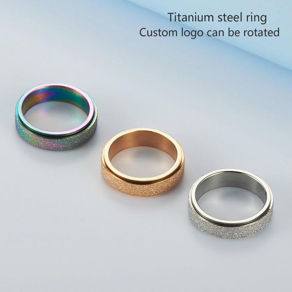 

rose gold titanium steel frosted rotating colorful pearl sand ring charm personality jewelry can be customized logo factory direct sales, Silver