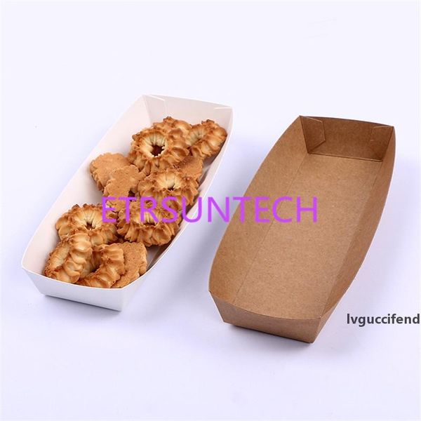 

20*6*3cm disposable white kraft boat box for chip food tray greaseproof paper box fried food storage box lx0417