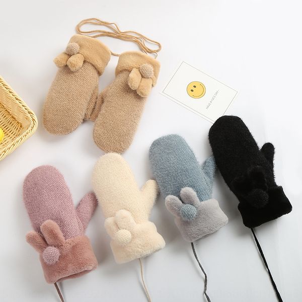 

solid color plush cute sweet beauty warm warm color series and gloves with lanyard gloves