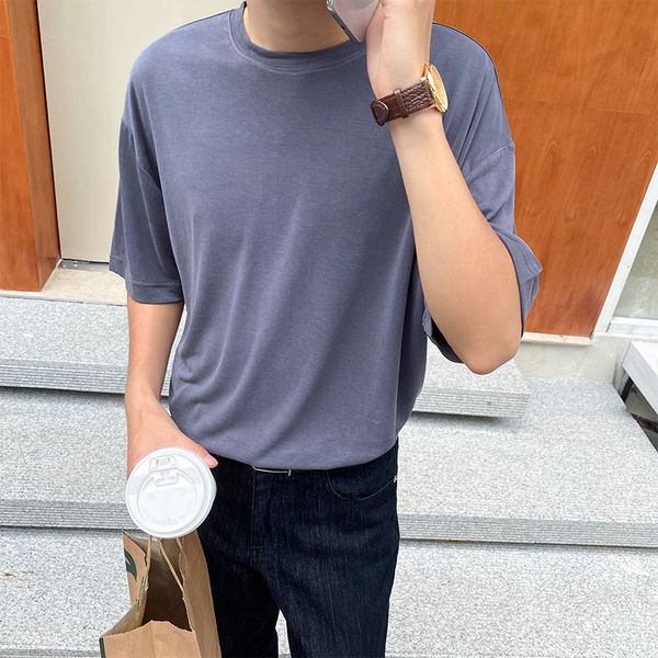 

korean short-sleeved t shirt men's fashion solid color o-neck t-shirt men streetwear wild loose tshirt mens summer, White;black