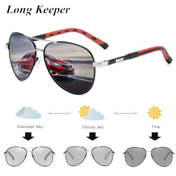 

longkeeper pchromic sunglasses men pilot polarized chameleon sun glasses male metal oversized glasses gafas de sol hombre, White;black